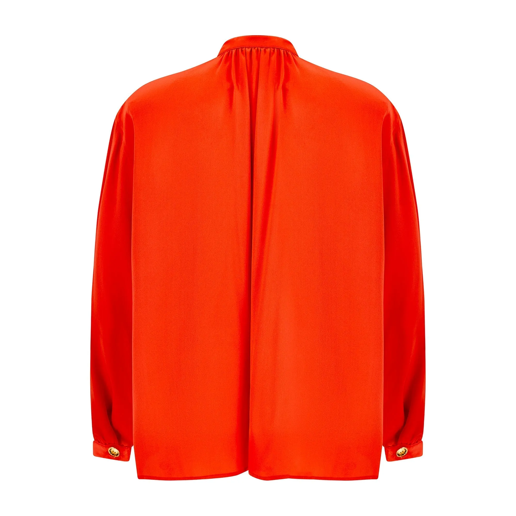 1980s Yves Saint Laurent Orange High Necked Silk Blouse