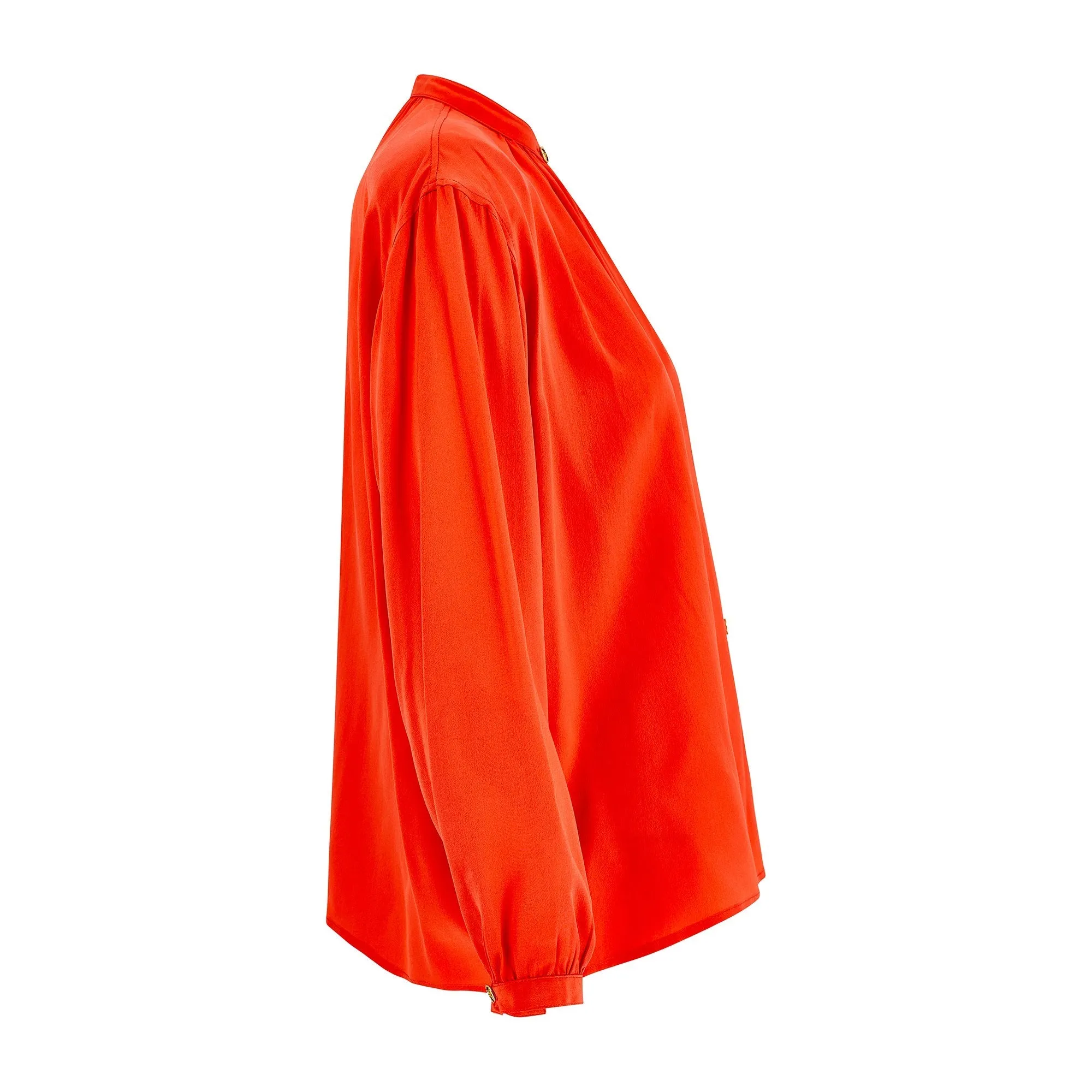 1980s Yves Saint Laurent Orange High Necked Silk Blouse