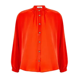 1980s Yves Saint Laurent Orange High Necked Silk Blouse