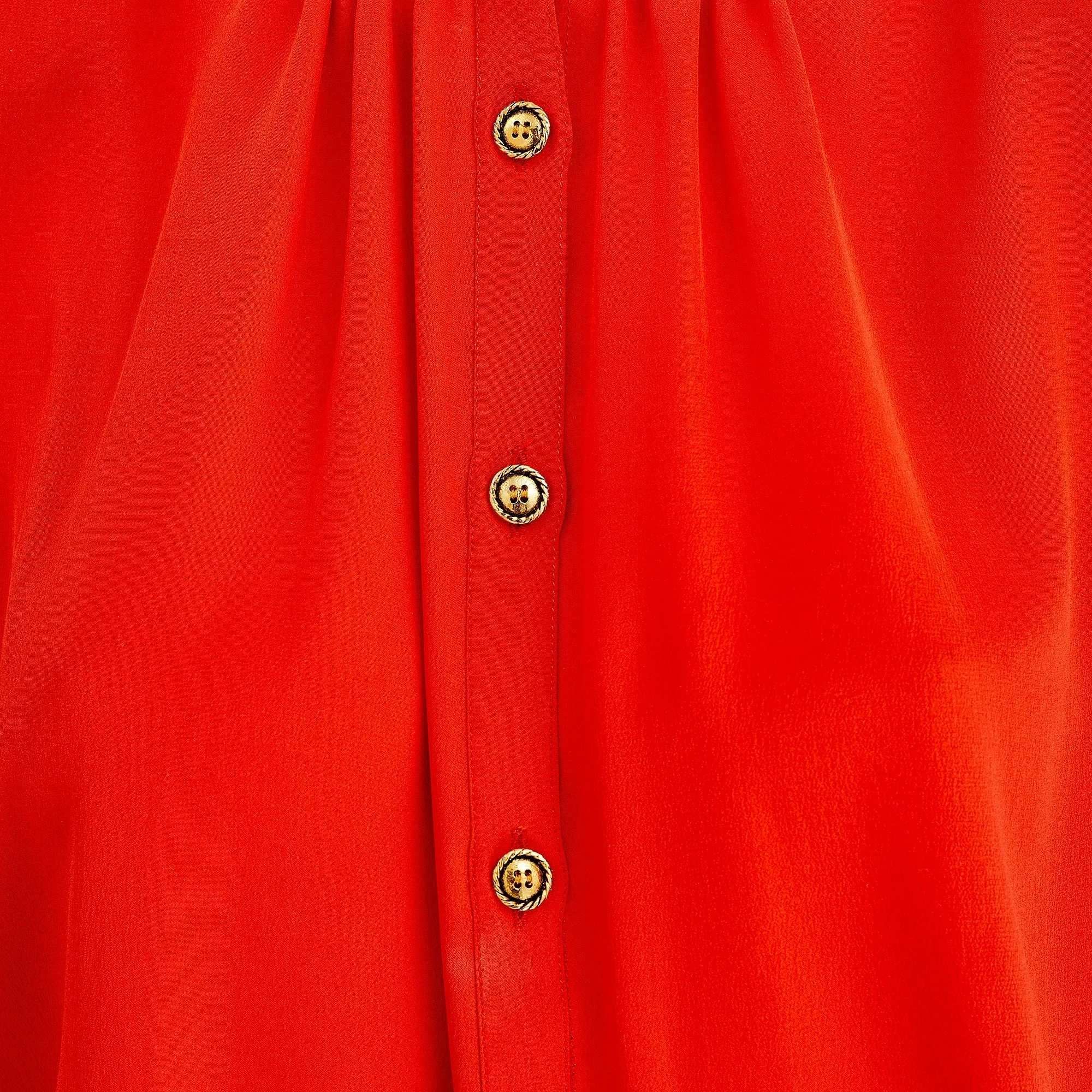 1980s Yves Saint Laurent Orange High Necked Silk Blouse