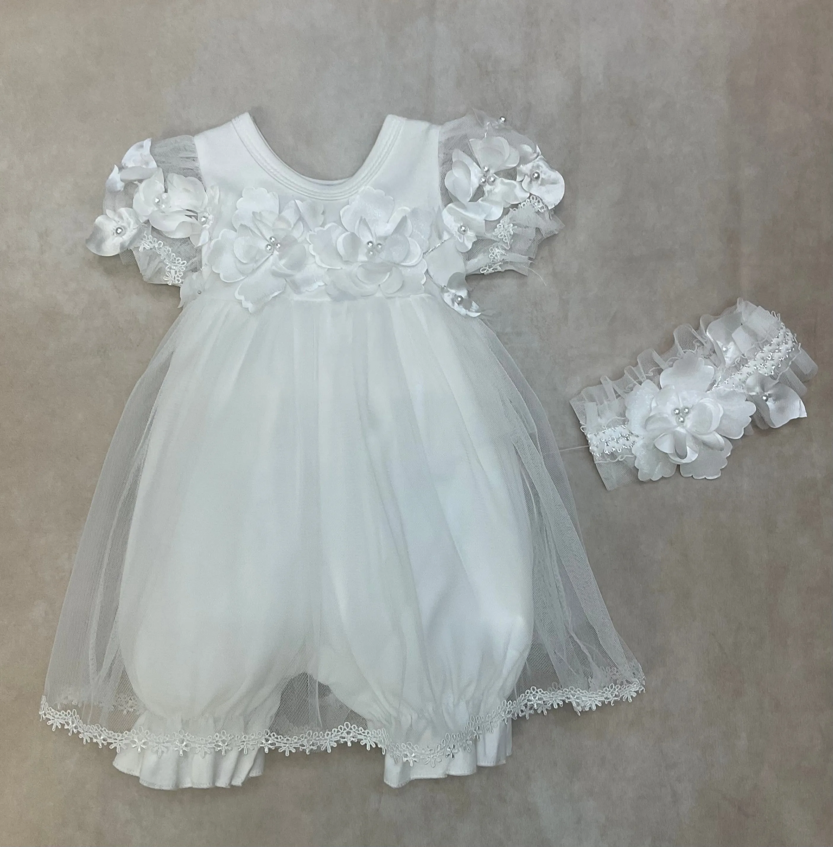 3825-2 Baby girl romper with matching headband
