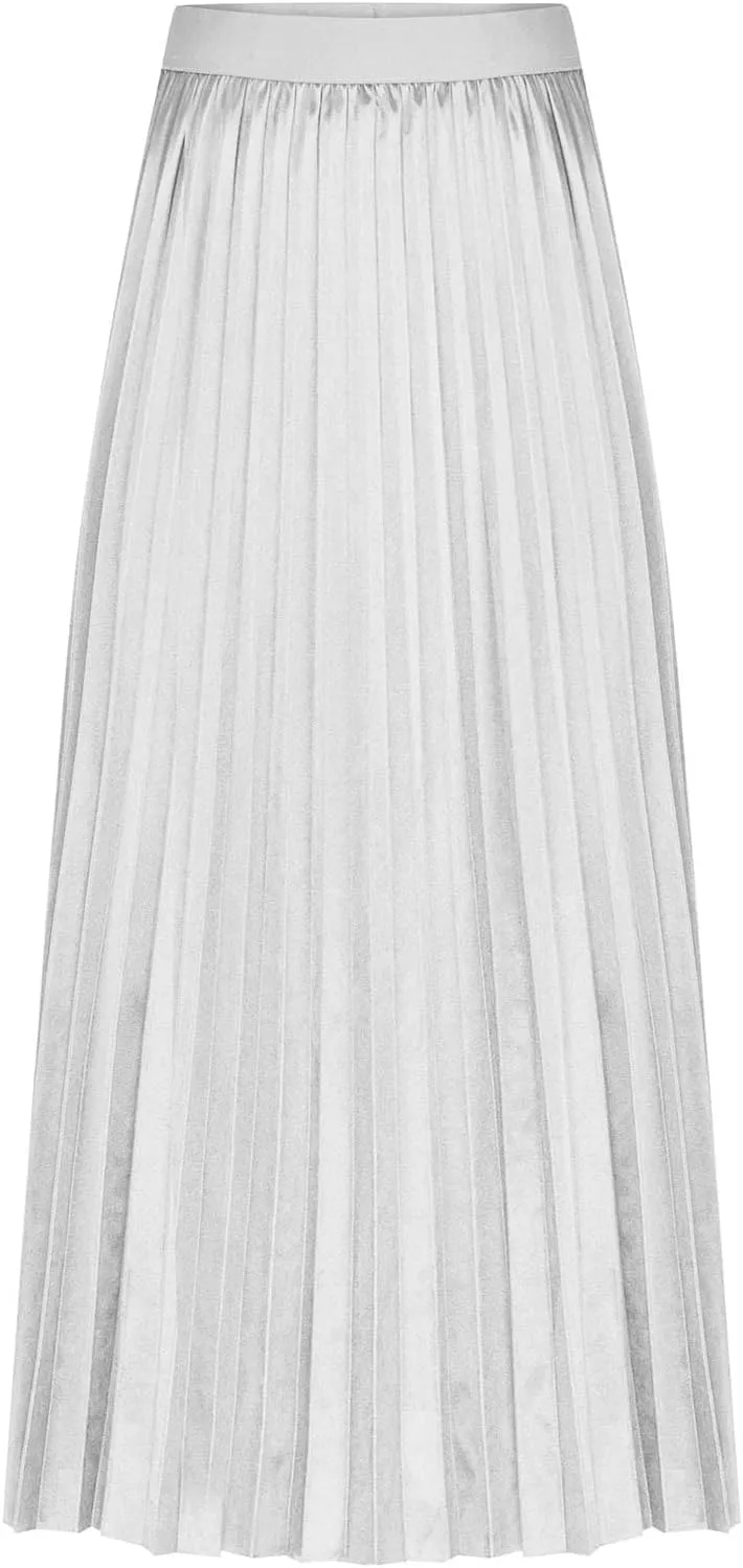 Akklian Pleated Midi Skirts for Women High Waisted A-Line Satin Skirts Chiffon Flare Casual Skirt 2024 Plus Size Midi Dress