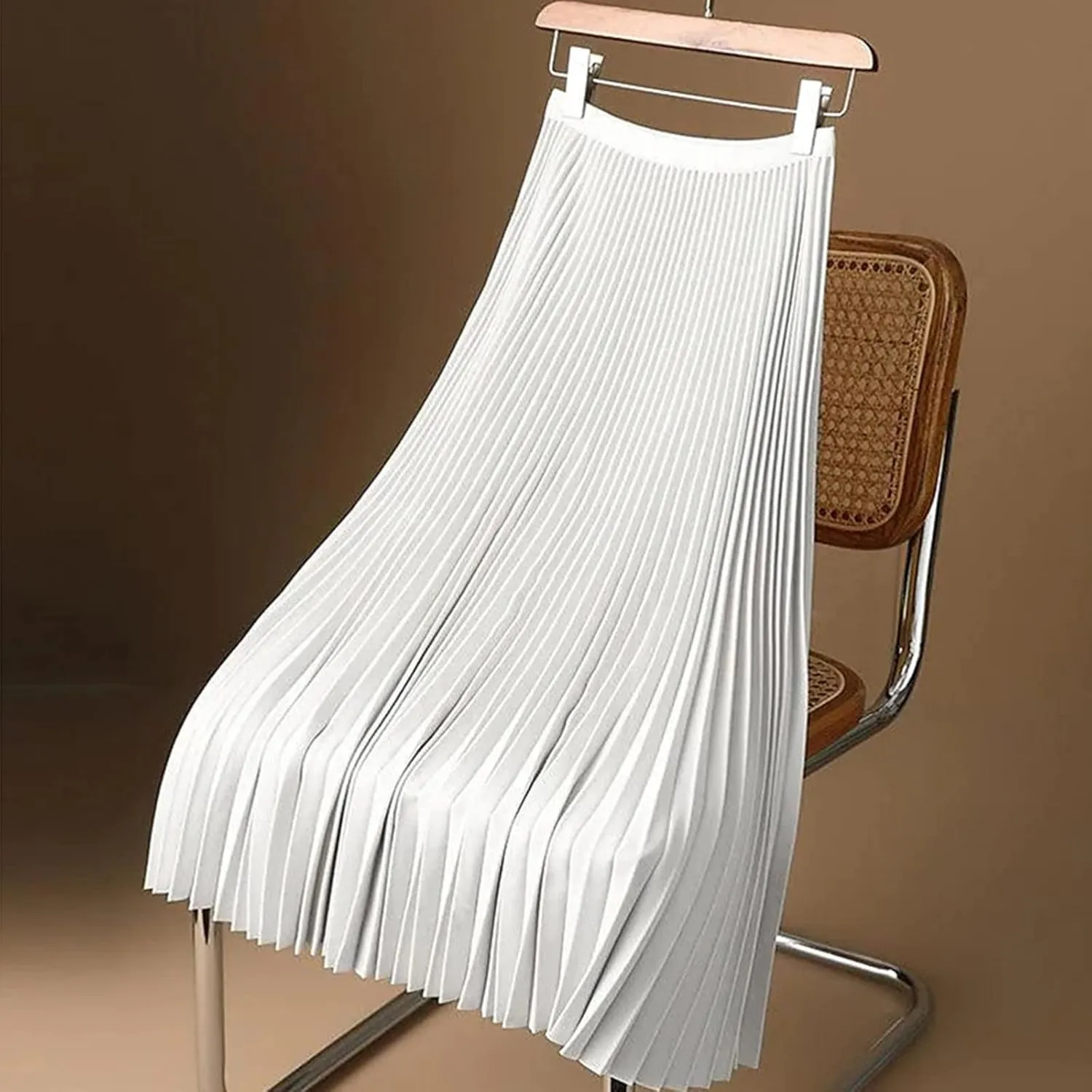 Akklian Pleated Midi Skirts for Women High Waisted A-Line Satin Skirts Chiffon Flare Casual Skirt 2024 Plus Size Midi Dress