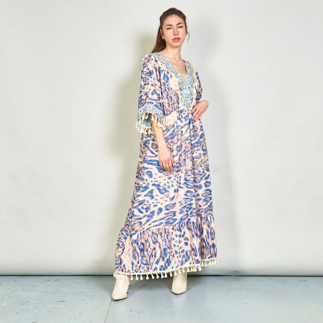 Animal print boho maxi dress with tassels wholesale