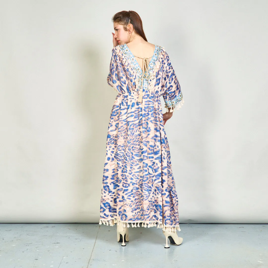 Animal print boho maxi dress with tassels wholesale