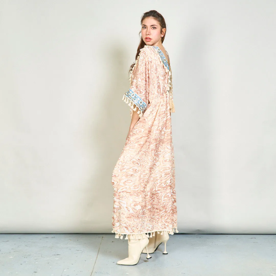 Animal print boho maxi dress with tassels wholesale