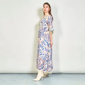 Animal print boho maxi dress with tassels wholesale