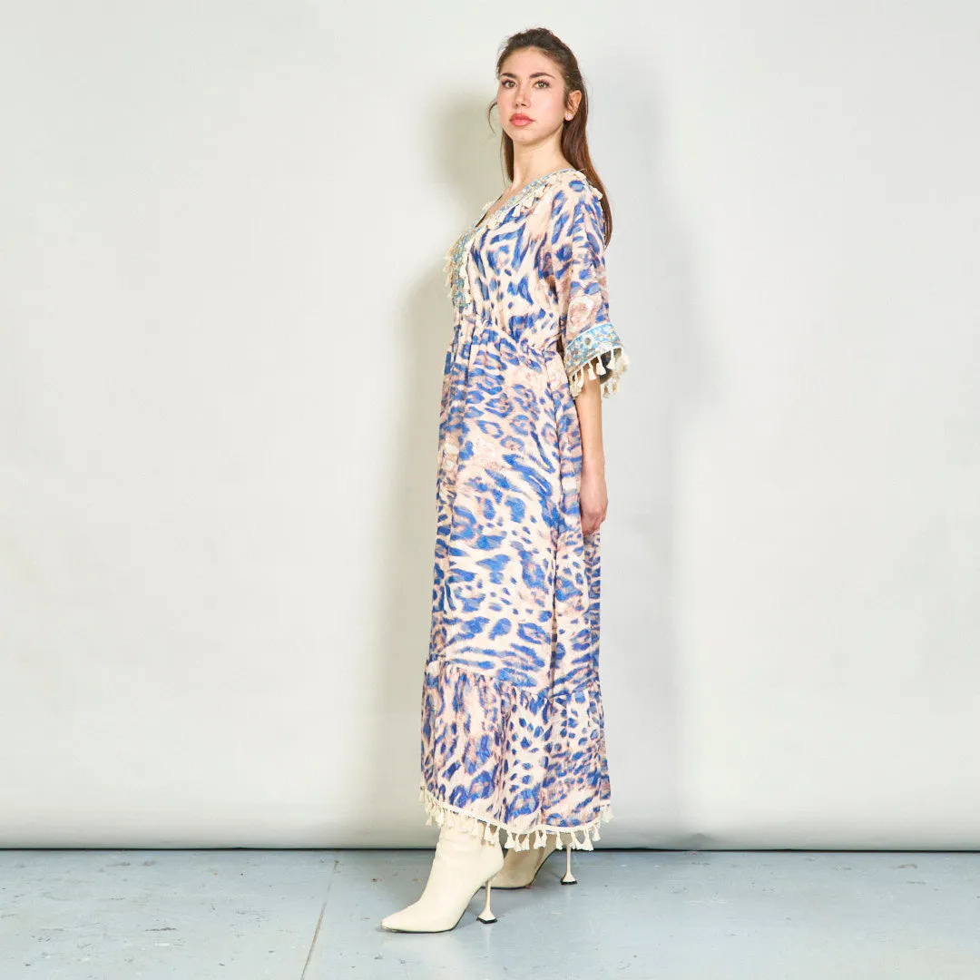 Animal print boho maxi dress with tassels wholesale