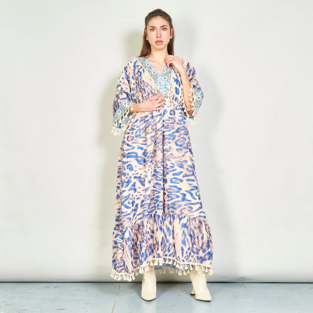 Animal print boho maxi dress with tassels wholesale