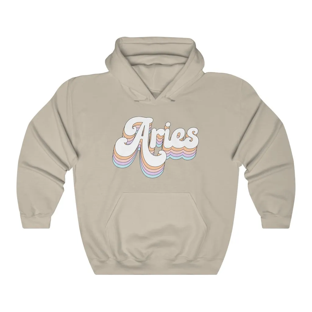 Aries Hooded Sweatshirt Retro Rainbow Pastel Hoodie