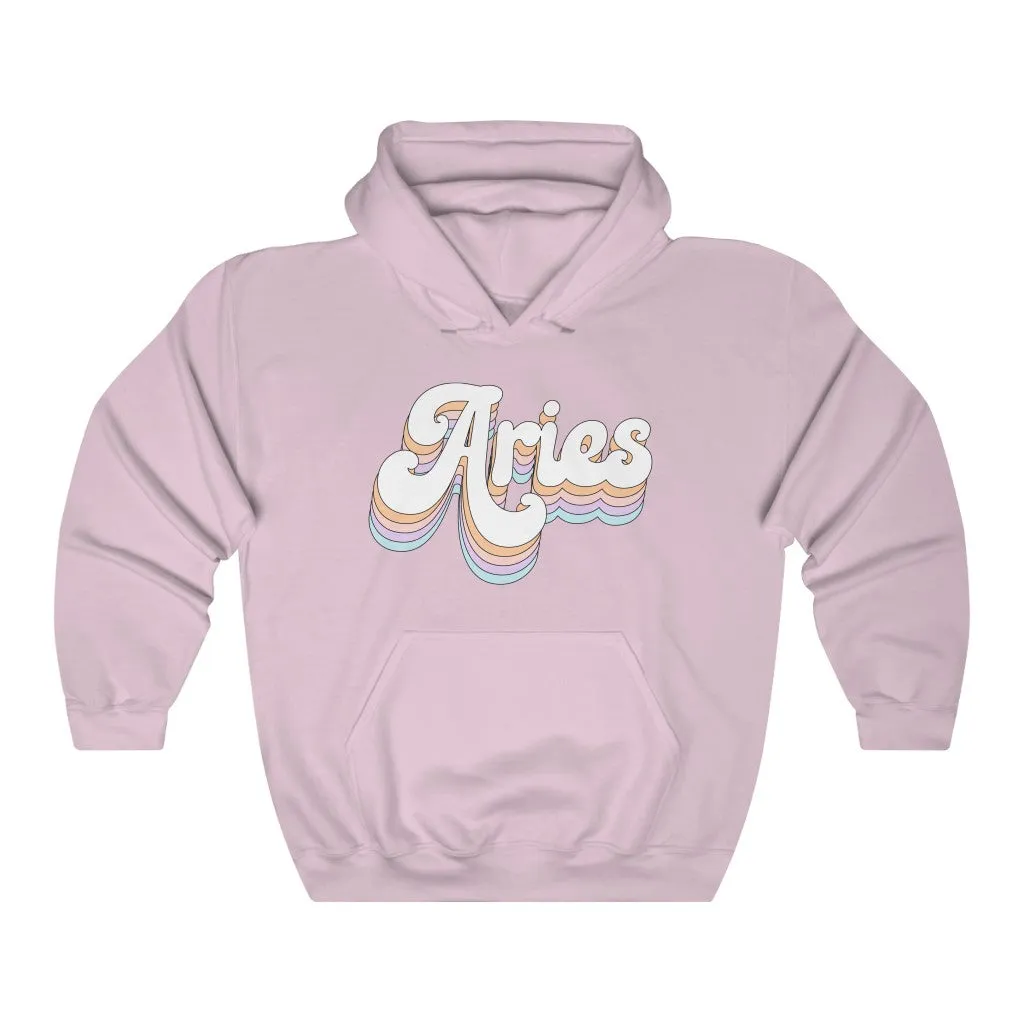 Aries Hooded Sweatshirt Retro Rainbow Pastel Hoodie