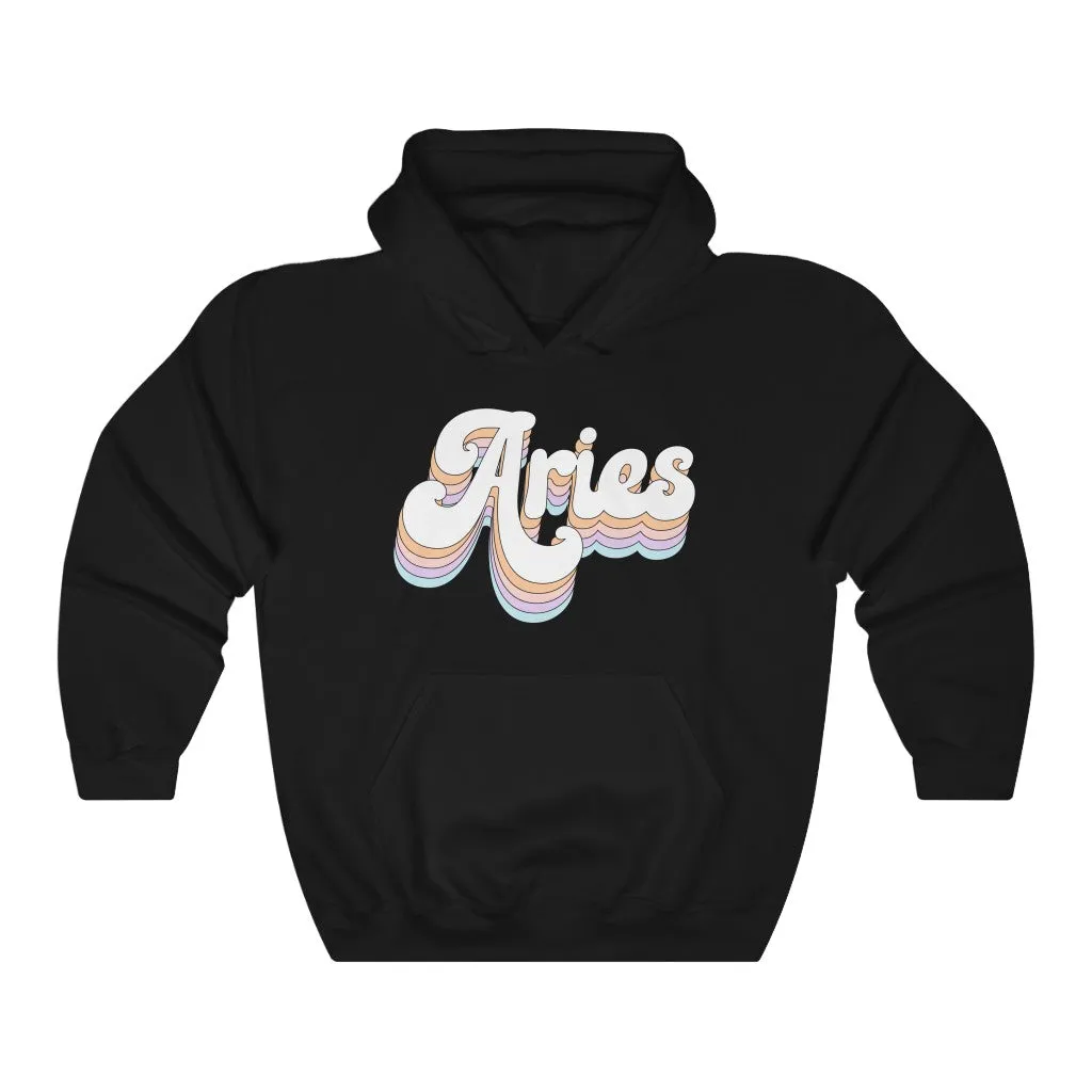 Aries Hooded Sweatshirt Retro Rainbow Pastel Hoodie
