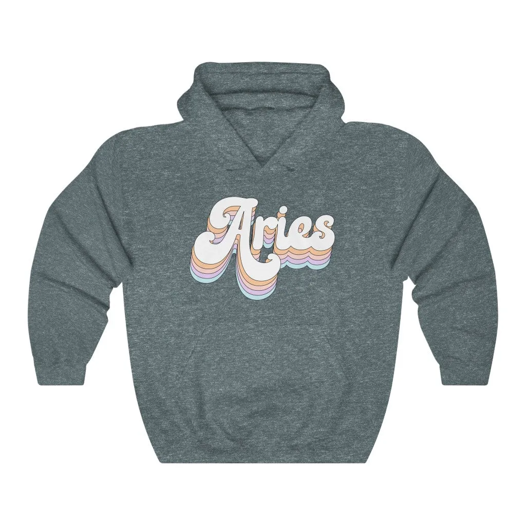 Aries Hooded Sweatshirt Retro Rainbow Pastel Hoodie