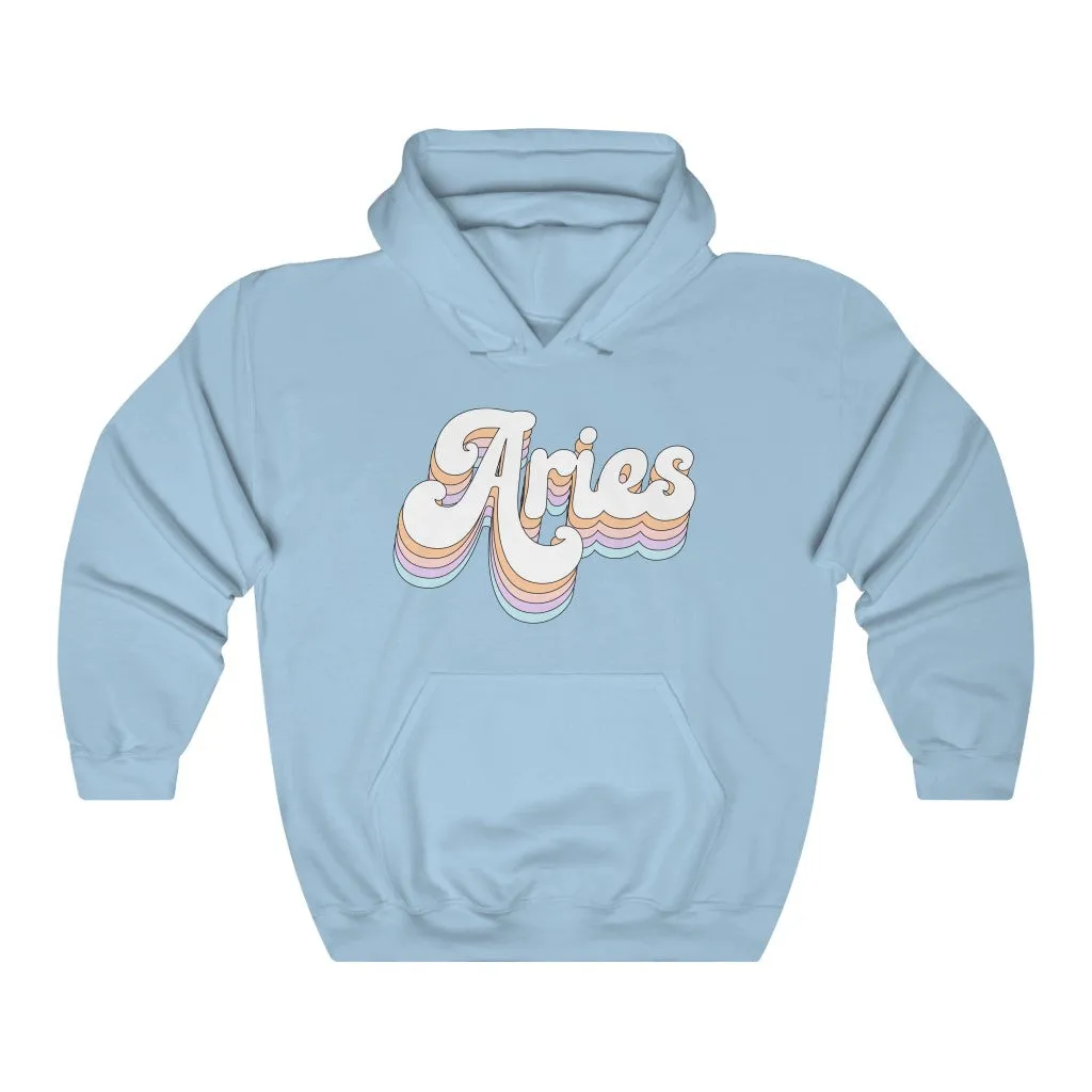 Aries Hooded Sweatshirt Retro Rainbow Pastel Hoodie