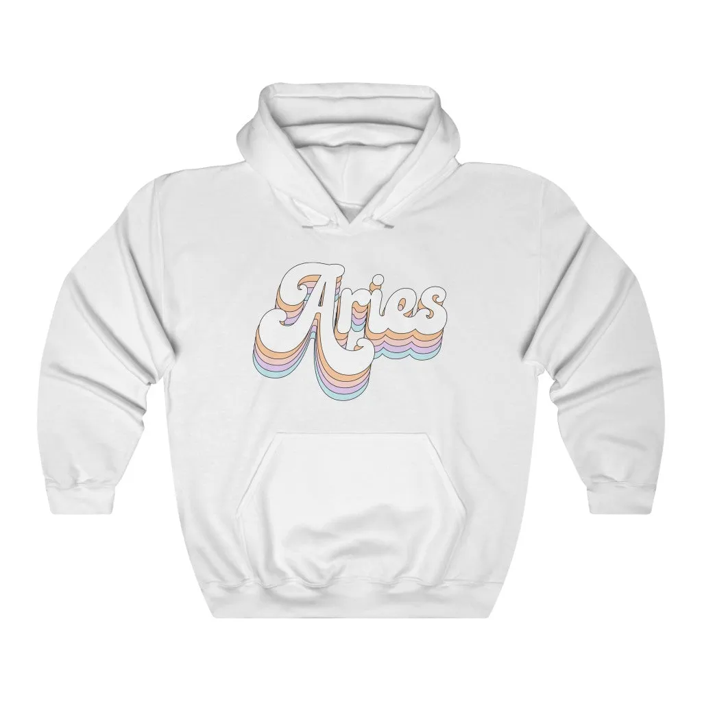 Aries Hooded Sweatshirt Retro Rainbow Pastel Hoodie