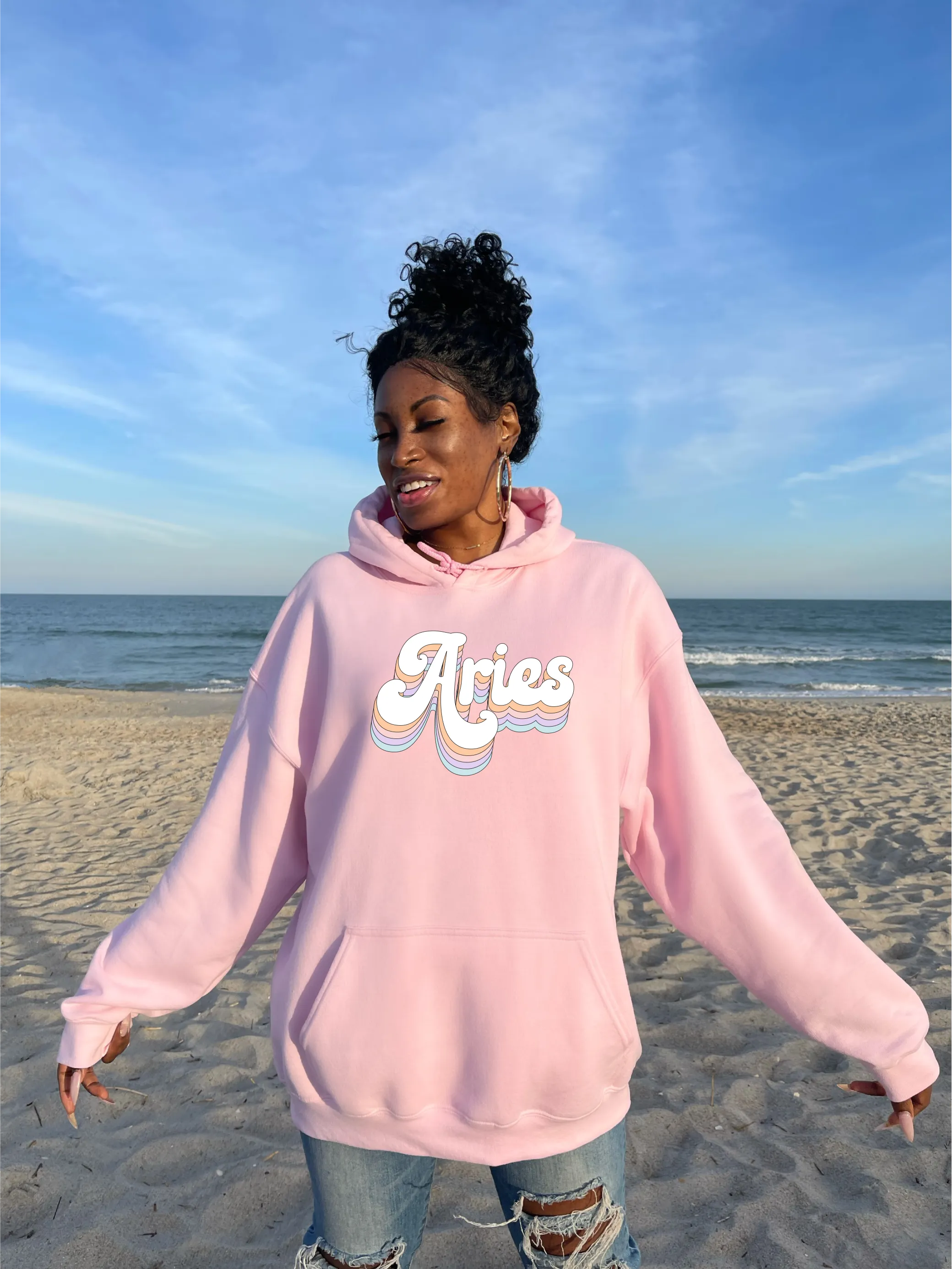 Aries Hooded Sweatshirt Retro Rainbow Pastel Hoodie