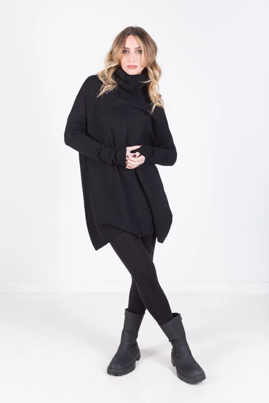 Asymmetric turtleneck knit tunic wholesale