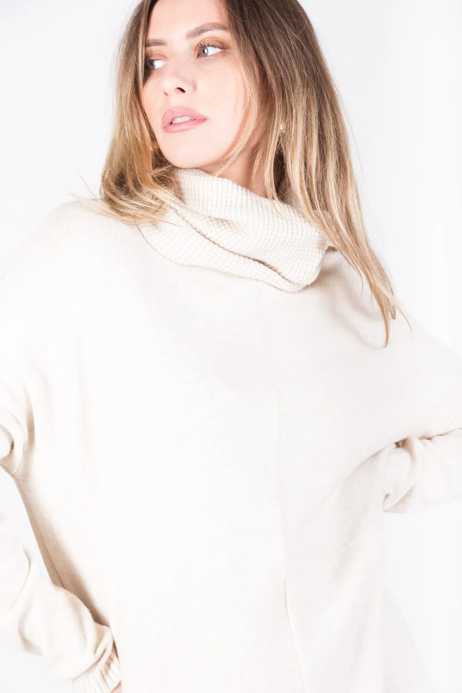 Asymmetric turtleneck knit tunic wholesale
