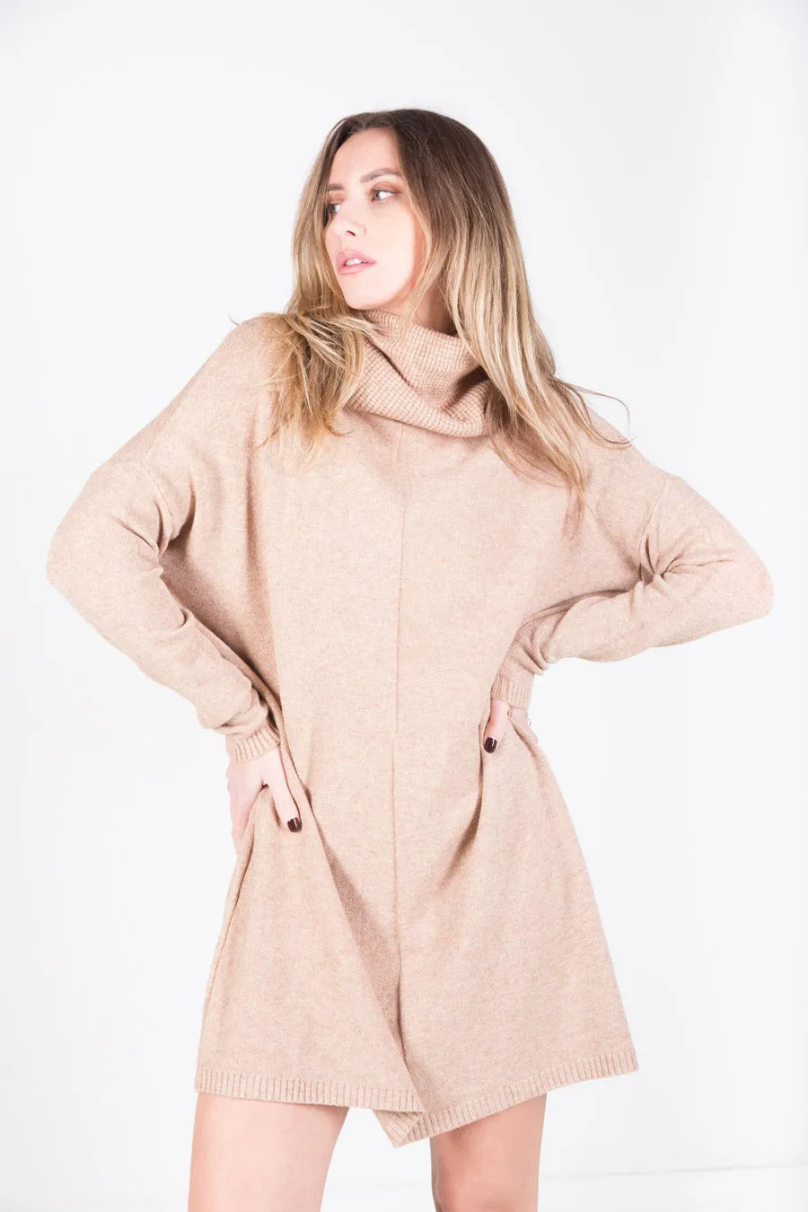 Asymmetric turtleneck knit tunic wholesale