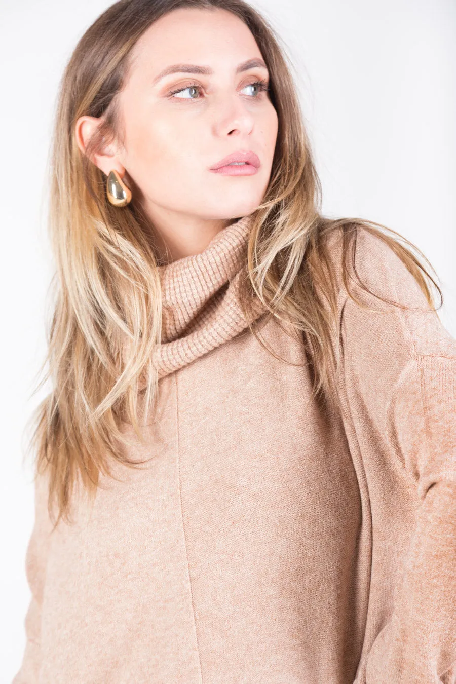 Asymmetric turtleneck knit tunic wholesale
