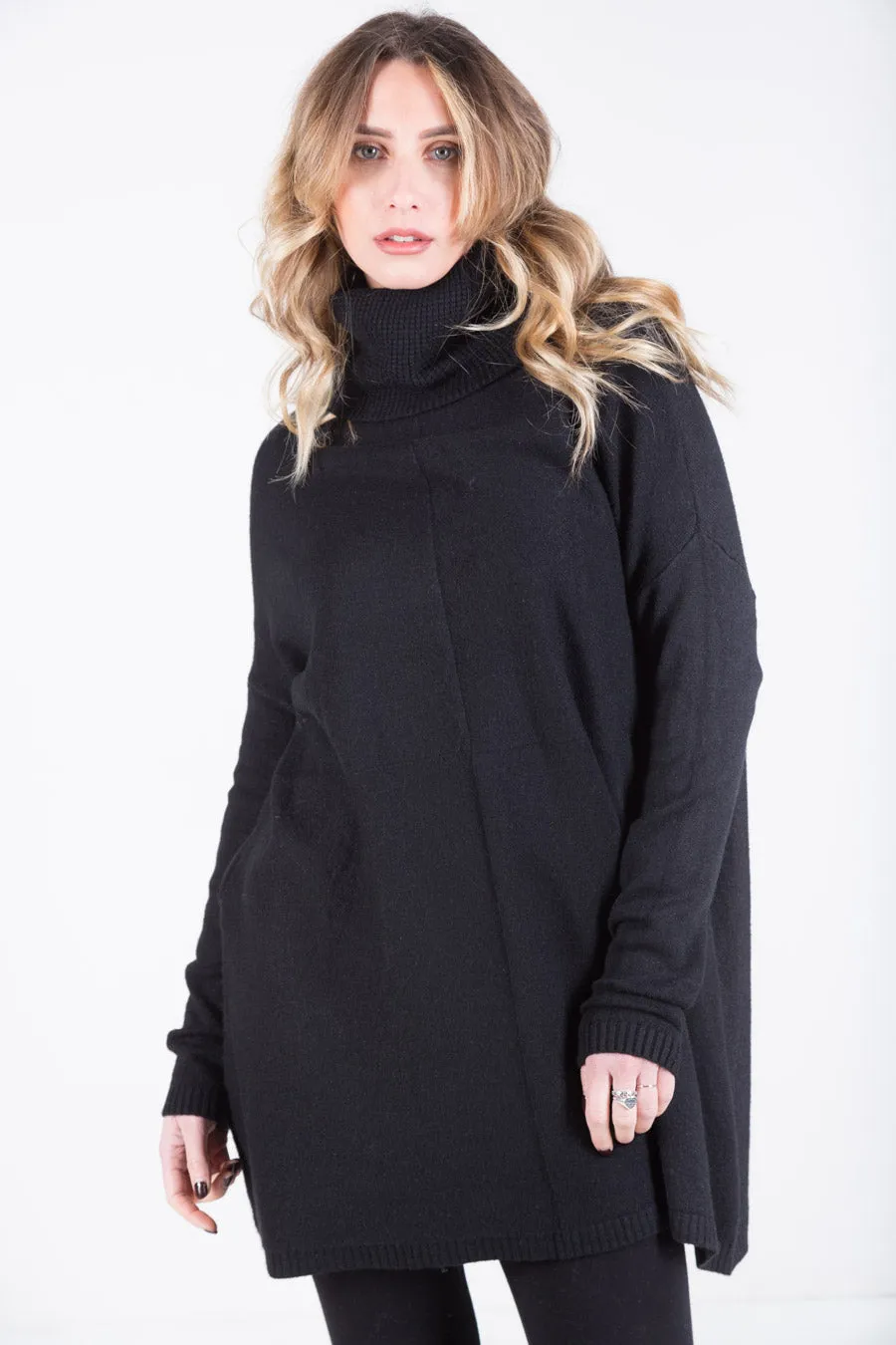Asymmetric turtleneck knit tunic wholesale