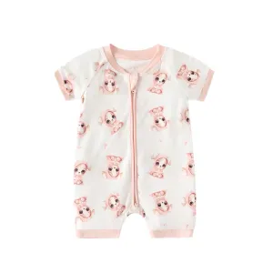 Bamboo Shorty Romper - Playful Pink Puppy Print