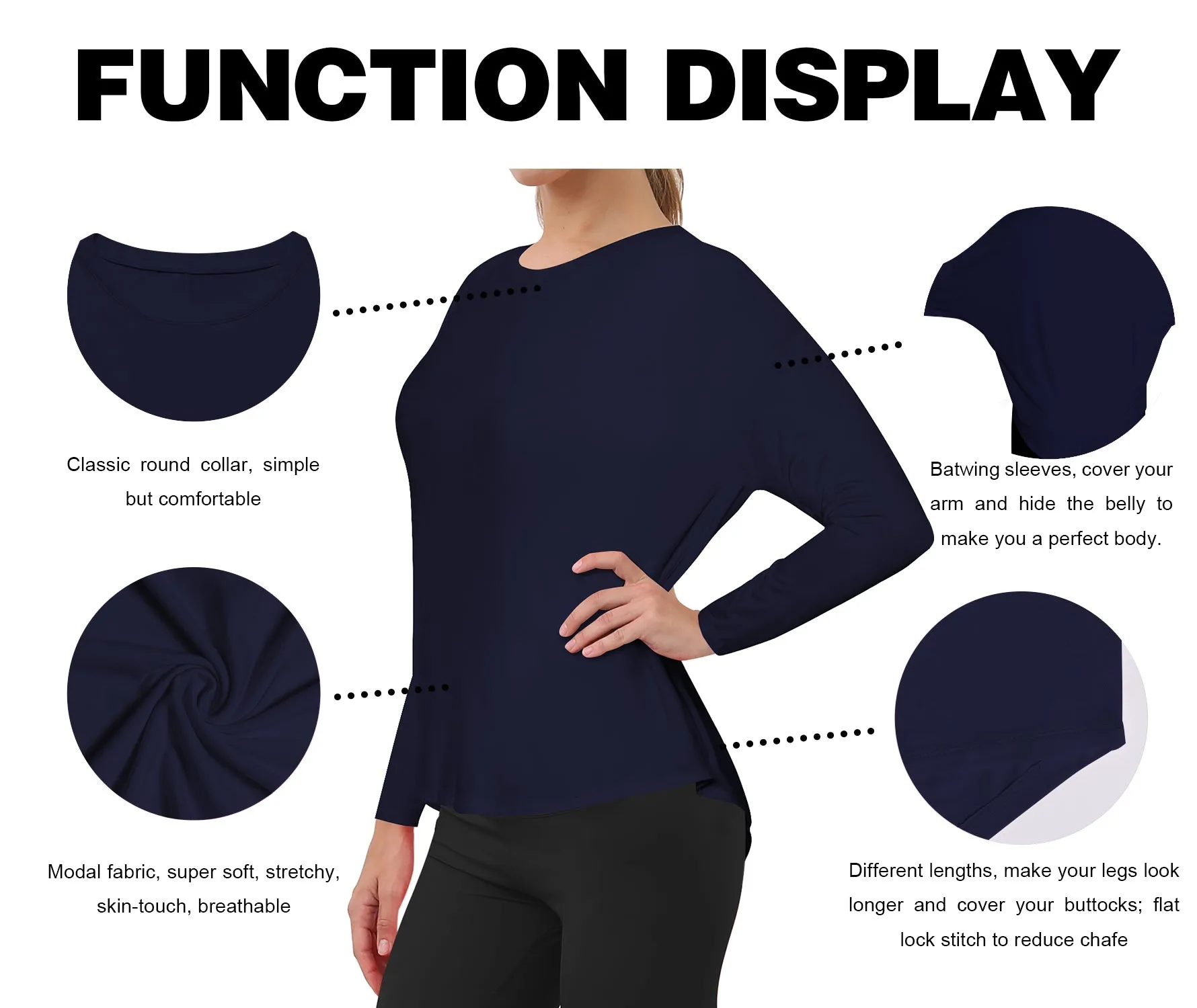 Biking Batwing Tunic Tops darknavy_Biking