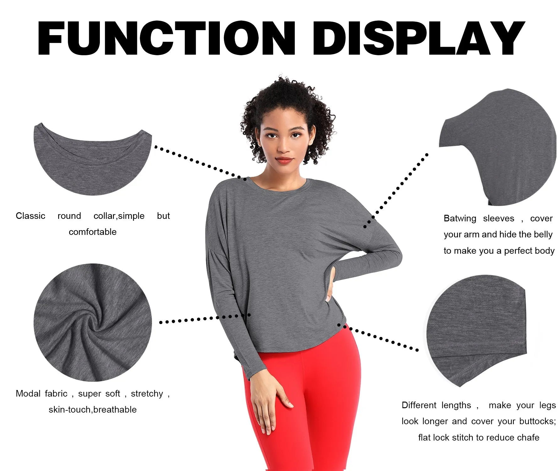 Biking Batwing Tunic Tops heathercharcoal_Biking