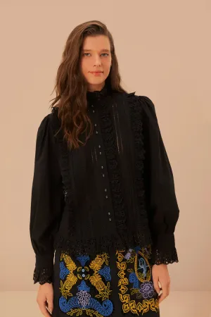 Black Lace And Pleats Shirt