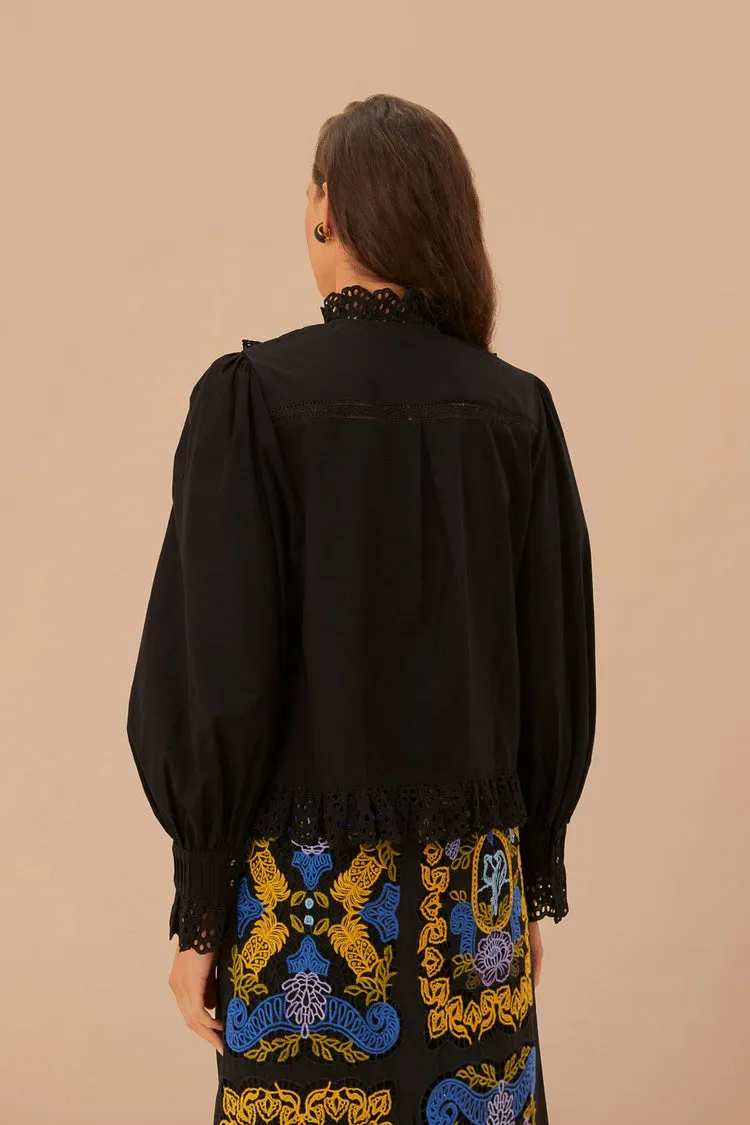 Black Lace And Pleats Shirt