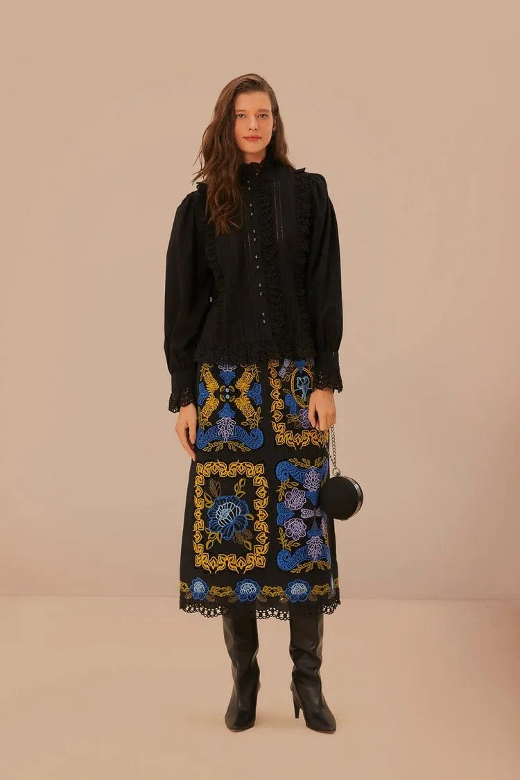 Black Lace And Pleats Shirt