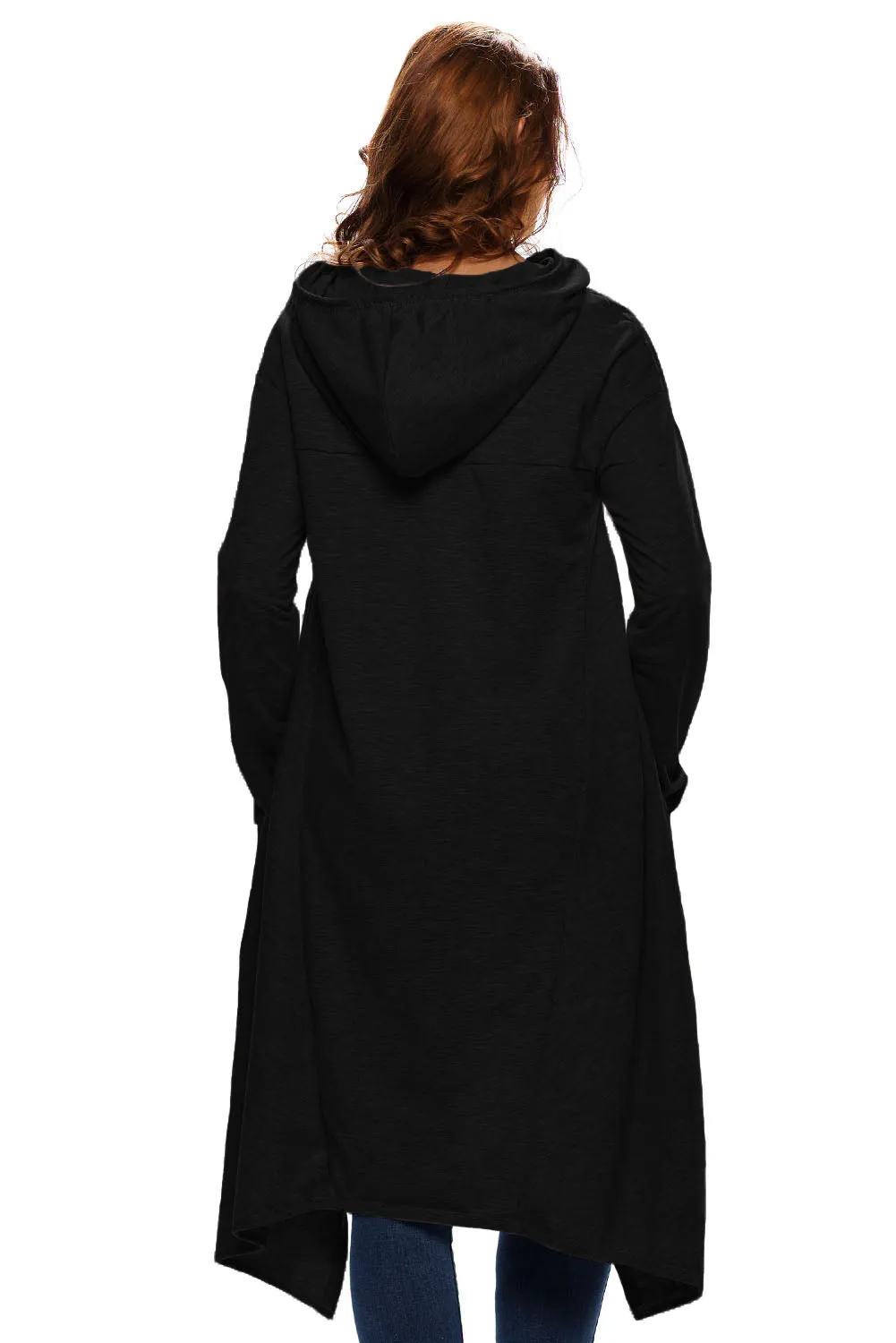 Black Plain Drawstring Irregular Oversize Hoodie