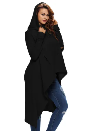 Black Plain Drawstring Irregular Oversize Hoodie