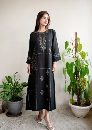 Black Silk Mukaish A-Line Dress