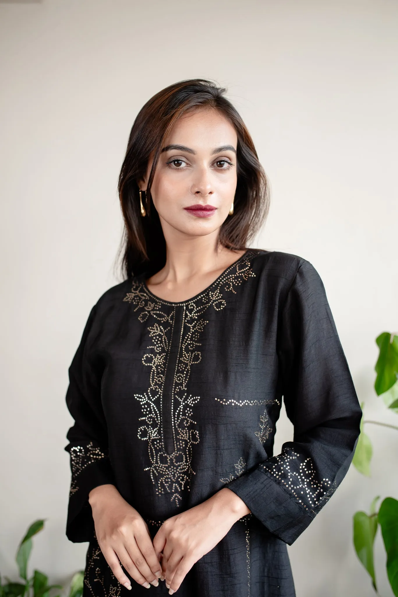 Black Silk Mukaish A-Line Dress