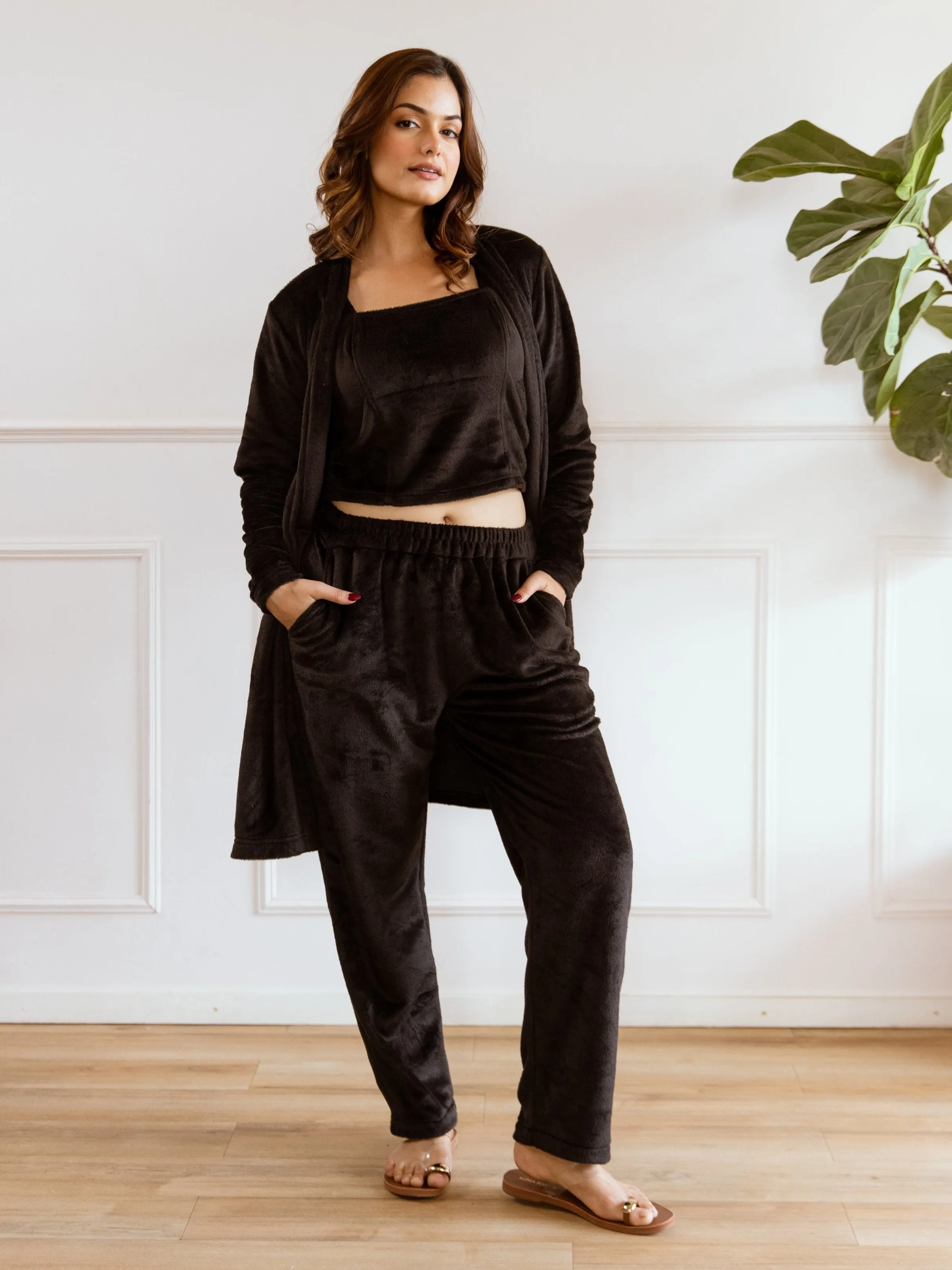 Black Super Soft Woollen 3 Piece Set
