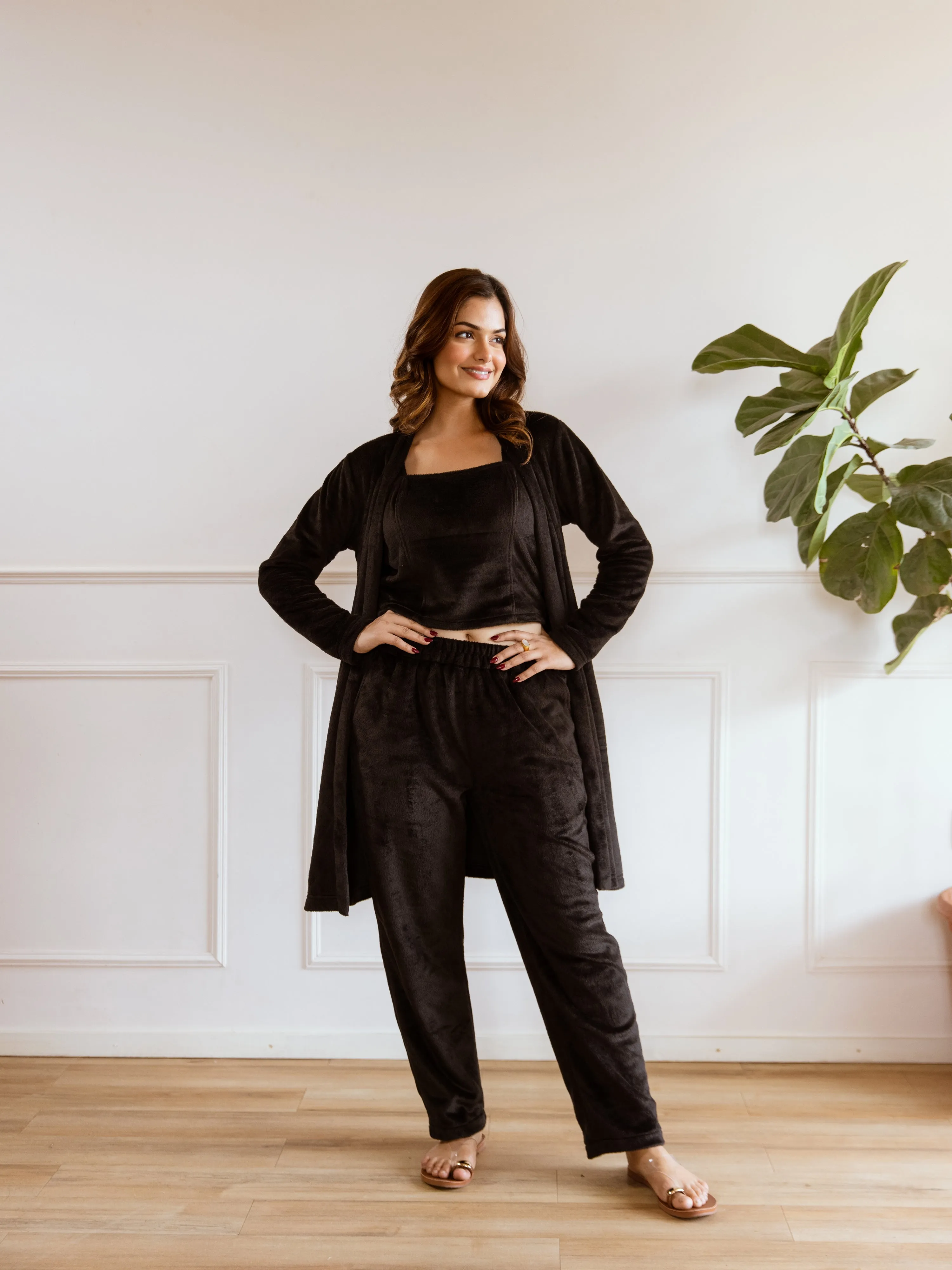 Black Super Soft Woollen 3 Piece Set