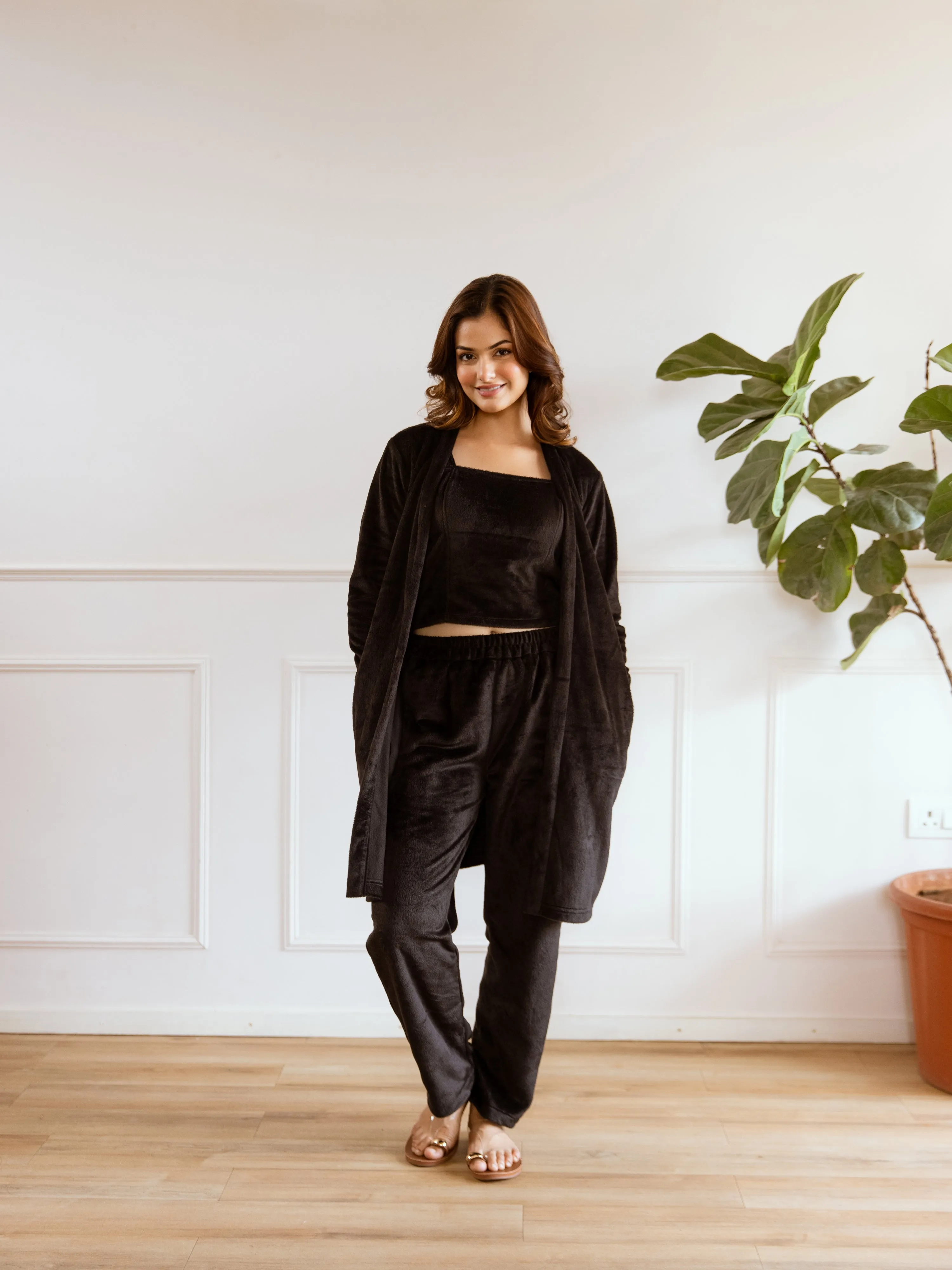 Black Super Soft Woollen 3 Piece Set