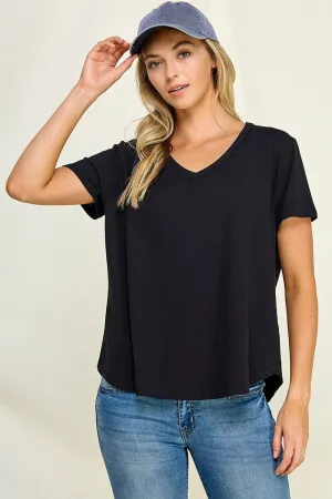 Brooklyn | Cotton V Neck Tee - Black