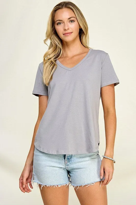 Brooklyn | Cotton V Neck Tee - Grey