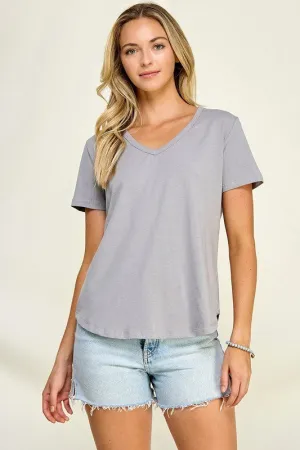 Brooklyn | Cotton V Neck Tee - Grey