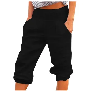 Casual Women Capri Pants Pockets Solid Color