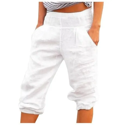 Casual Women Capri Pants Pockets Solid Color