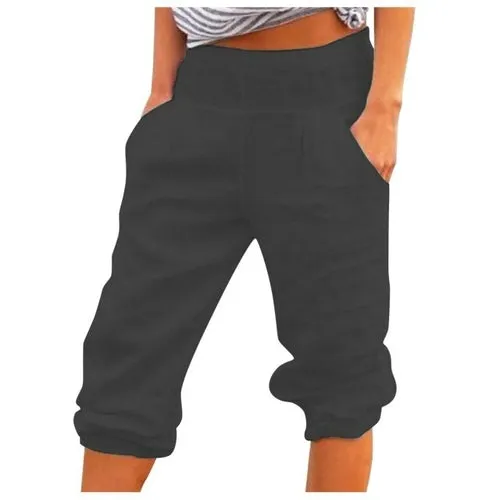 Casual Women Capri Pants Pockets Solid Color