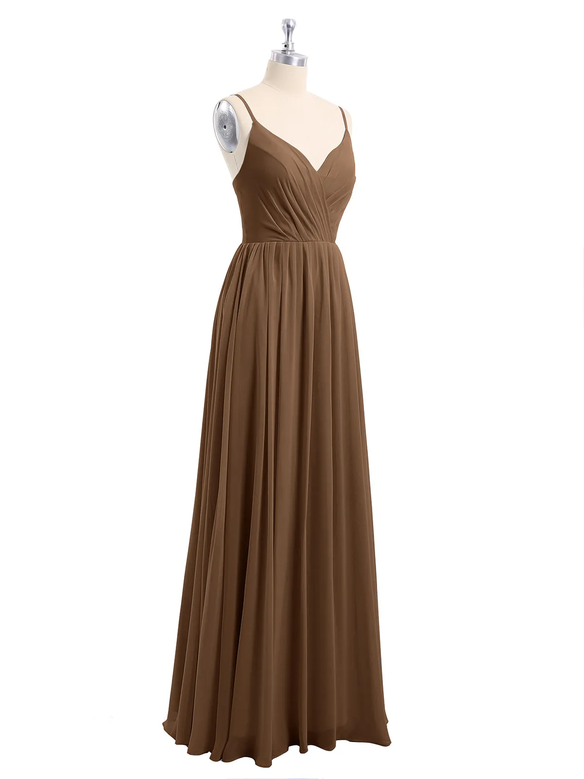 Chiffon Bridesmaid Dresses with Spaghetti Straps-Brown