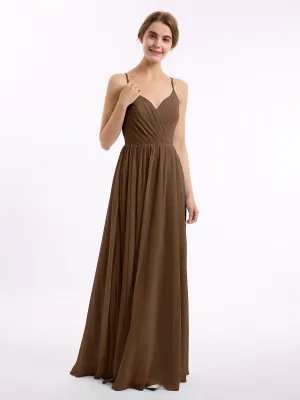 Chiffon Bridesmaid Dresses with Spaghetti Straps-Brown