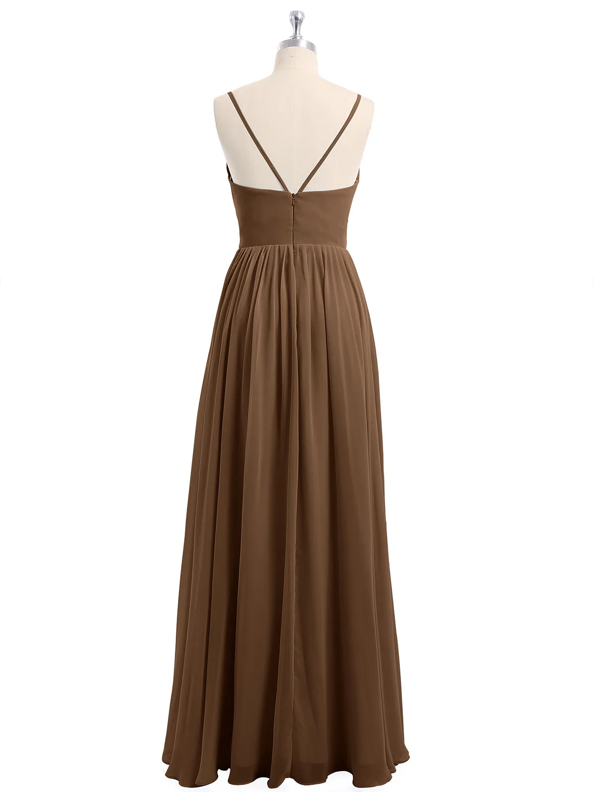 Chiffon Bridesmaid Dresses with Spaghetti Straps-Brown