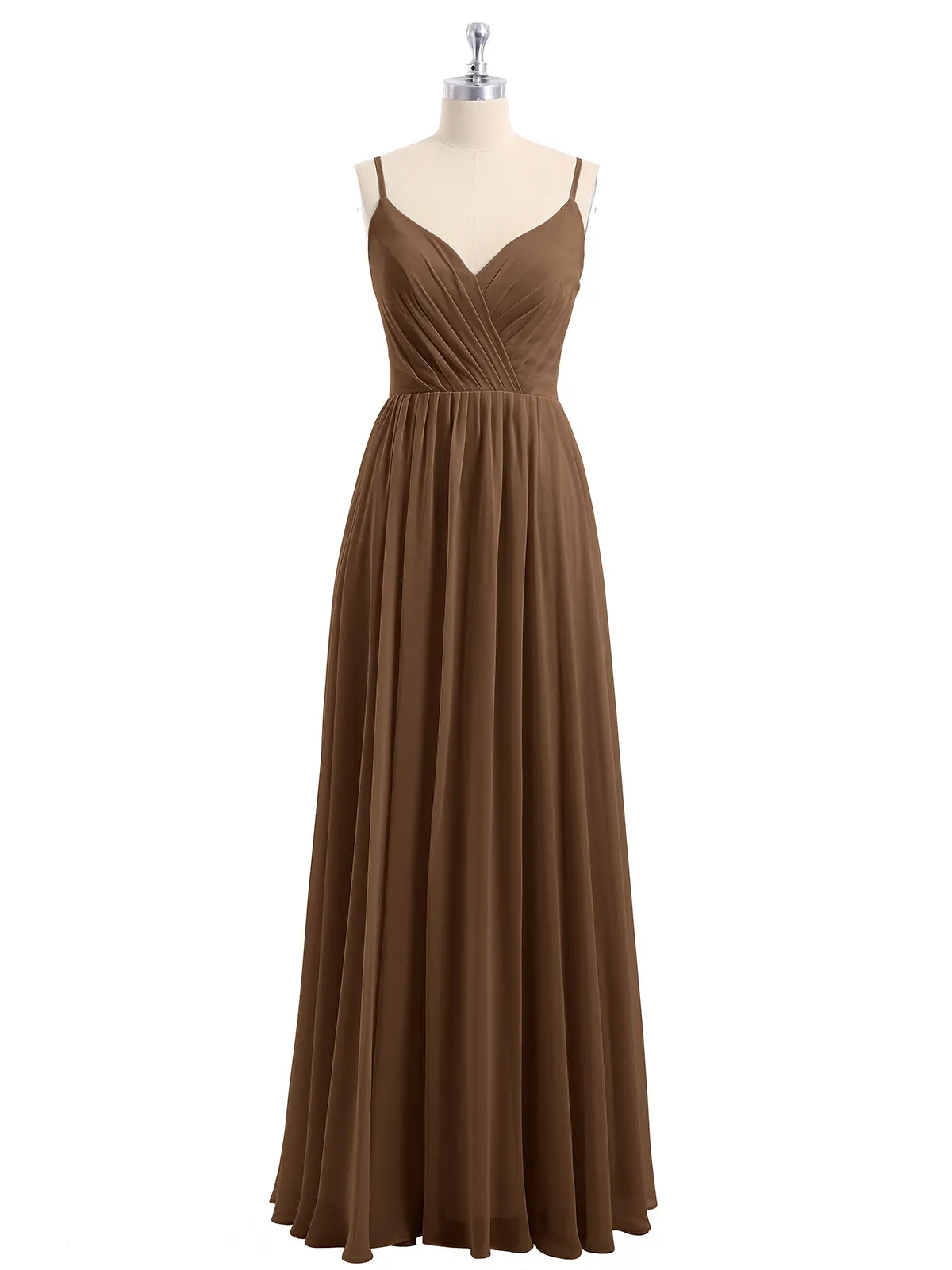 Chiffon Bridesmaid Dresses with Spaghetti Straps-Brown