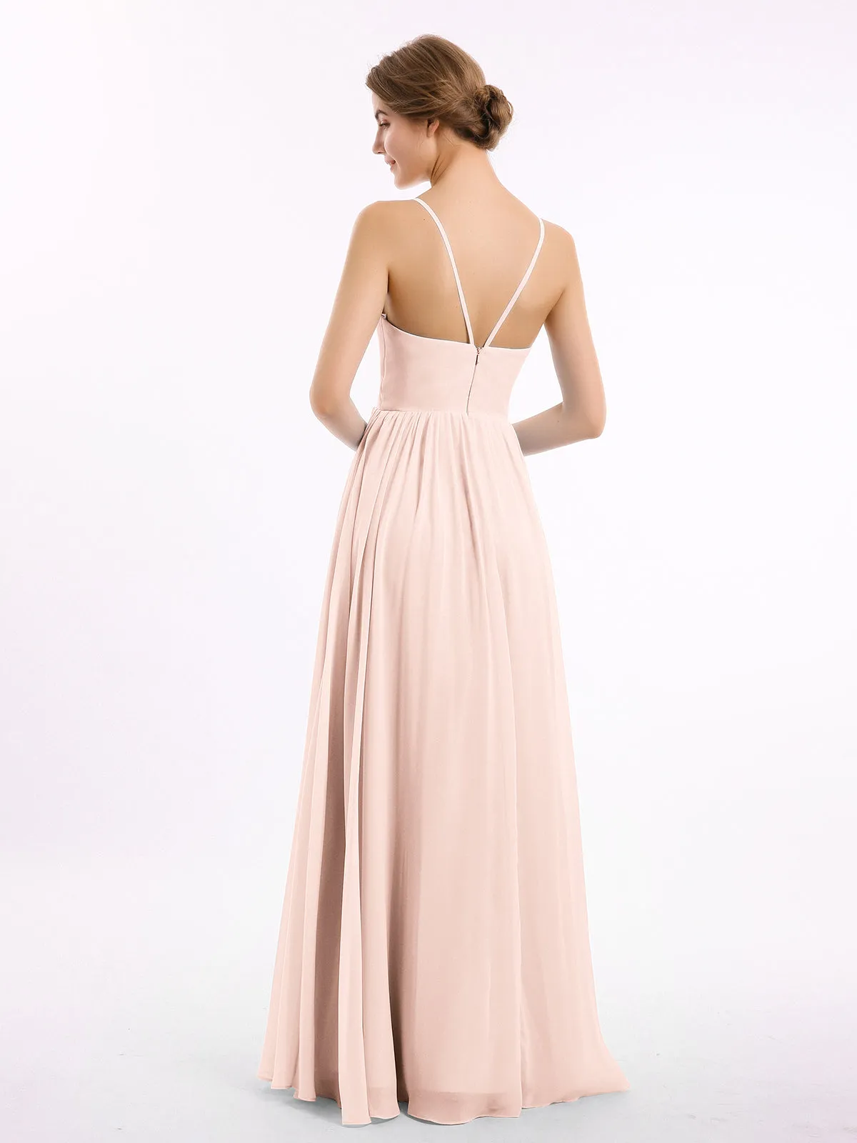 Chiffon Bridesmaid Dresses with Spaghetti Straps-Pearl Pink Plus Size