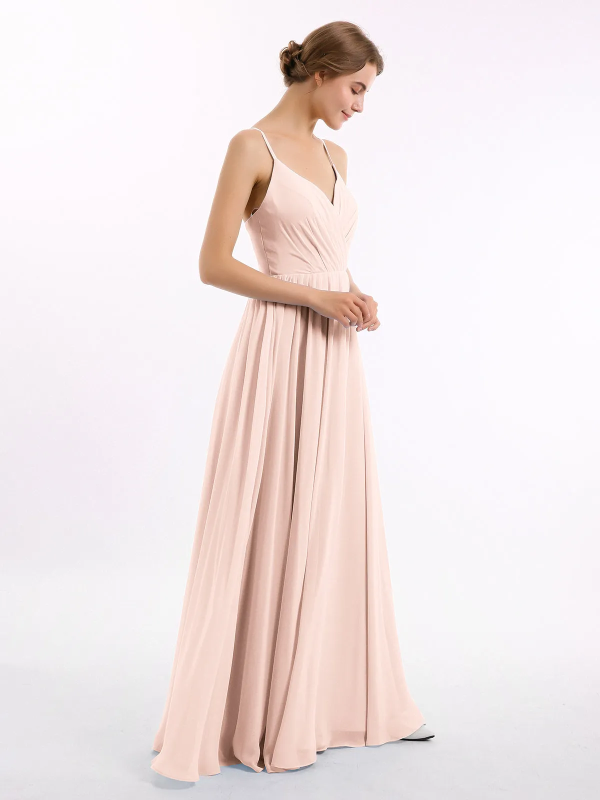 Chiffon Bridesmaid Dresses with Spaghetti Straps-Pearl Pink Plus Size